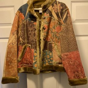 Printed faux fur suede jacket.